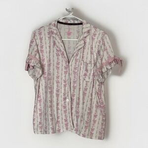 Betsey Johnson Y2K Pink Bow Floral Pajama Set Shorts Sleepwear Coquette XL